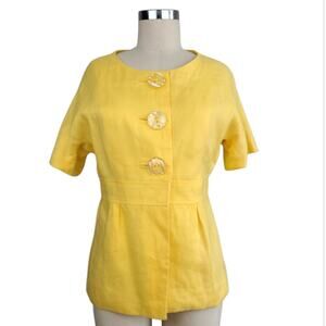 Lucy & Laurel Anthropologie Linen Short Sleeve Peplum Top Jacket Size M Yellow